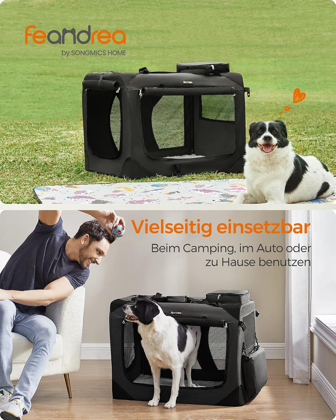 Feandrea Hundebox faltbar, Transportbox Hund, XL, Hundetasche, Oxford-Gewebe, Netzstoff, atmungsakti
