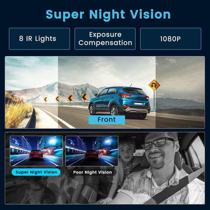 4 Kanal Dashcam Auto, 360 Grad Dashcam FHD 1080P Vorne Hinten Innen Links und Rechts, mit 3.16" Disp