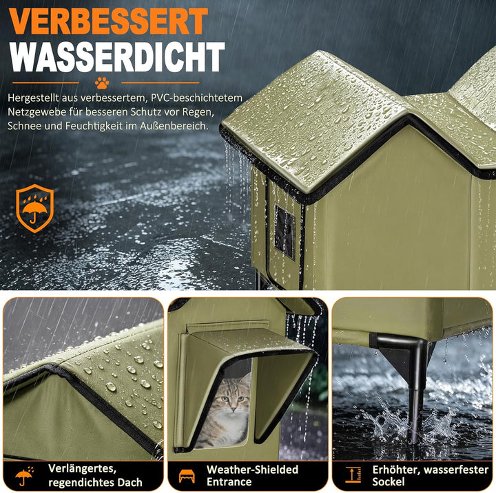 Beheiztes Katzenhaus Outdoor Winterfest, extra grosses isoliertes Katzenhaus für draussen mit Heizpo