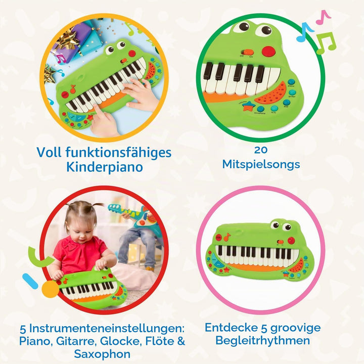 Battat BT4680Z Krokodil Keyboard Piano mit 5 Instrument Geräuschen und Musik – Kinder Klavier Spielz