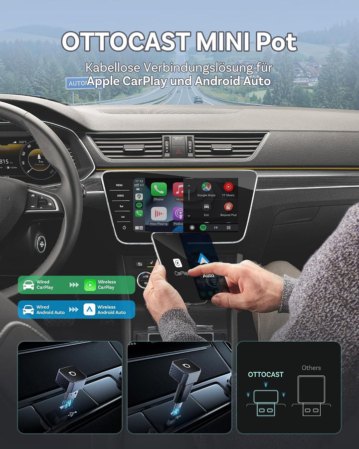 Ottocast Mini Pot, 2026 Upgrade Wireless CarPlay &amp; Android Auto Adapter