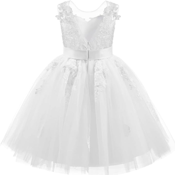 PLWEDDING Spitze V zurück Tüll Blumenmädchen Kleid Junior Mädchen Brautjungfer Hochzeit Partykleider