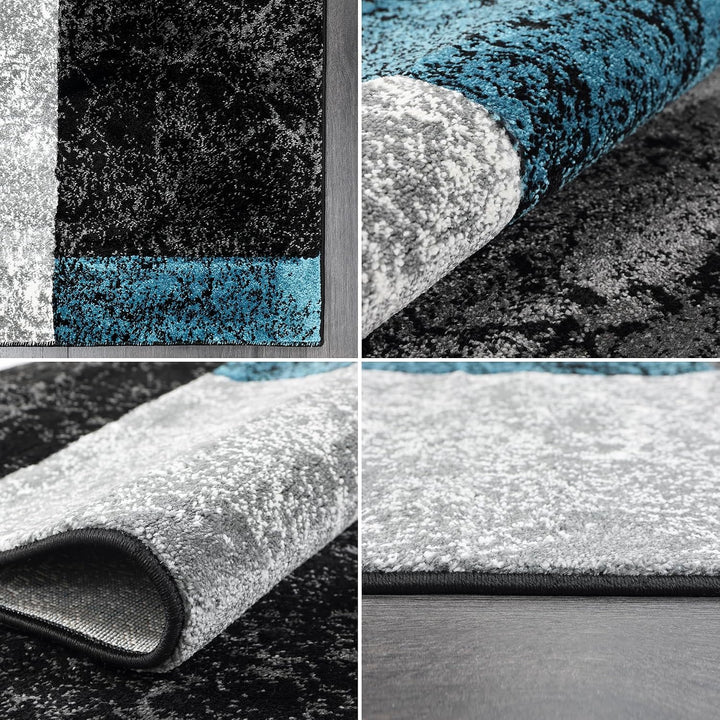 Carpetsale24 Teppich 240x340 cm XL Kurzflor Konturenschnitt in Schwarz Grau Blau Kariertes Design, E