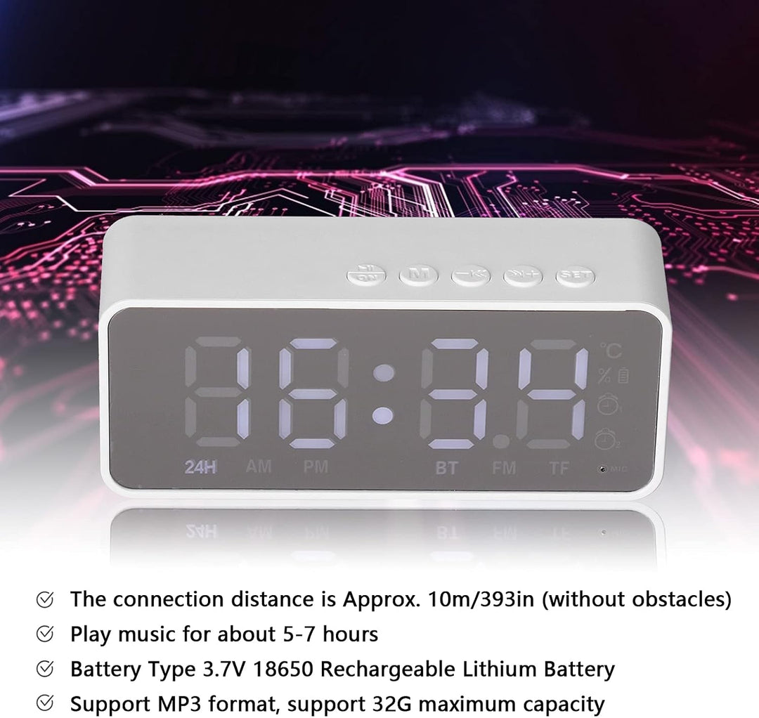 Sorandy G50 Multifunktionaler Digitaler Wecker, Grosser Display-Wireless-Radiowecker, BT-Lautspreche