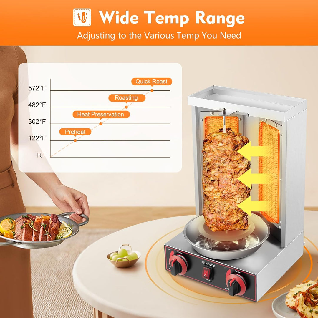 Döner-Vertikal-Multigrill Vertikaler Edelstahl Grill Gyrosgrill für Fettfreies Grillen zuhause Inkl