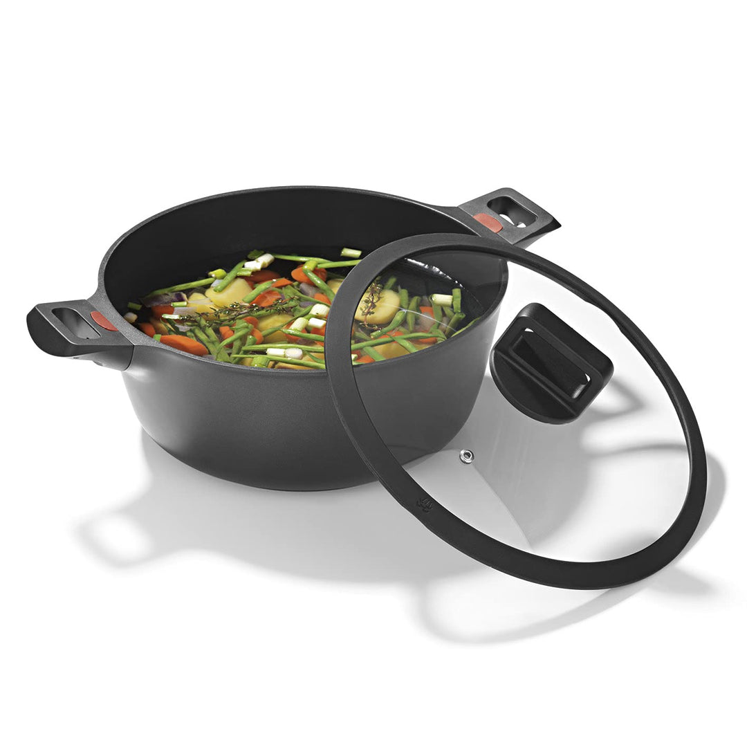 N8WERK Aluguss-Kochtopf mit Hitze Indikator ⌀28 cm, 6,0 Liter | Farbwechsel-Temperaturanzeige, Decke