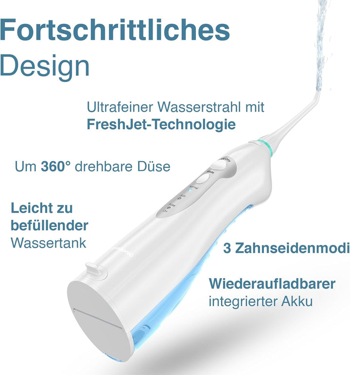 Aquasonic Aqua Flosser - Professioneller Wiederaufladbarer Wasserzahnseidenreiniger mit 4 Aufsätzen