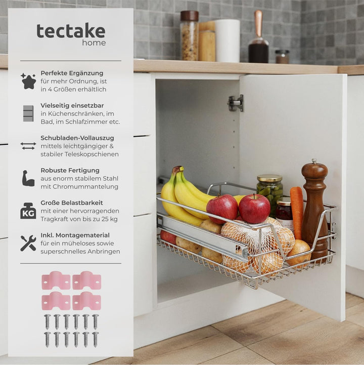 tectake® Teleskopschublade, ausziehbare Schublade, Teleskopregal nachrüsten, Schublade Unterschrank