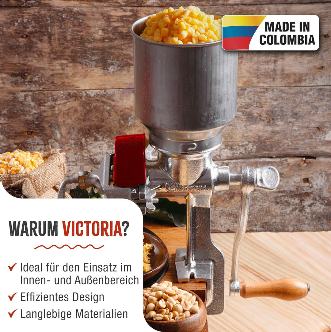 PORKERT VICTORIA Manuelle Getreidemühle mit hohem Trichter Maismühle, Malzmühle, Gusseisen, Grau Hig