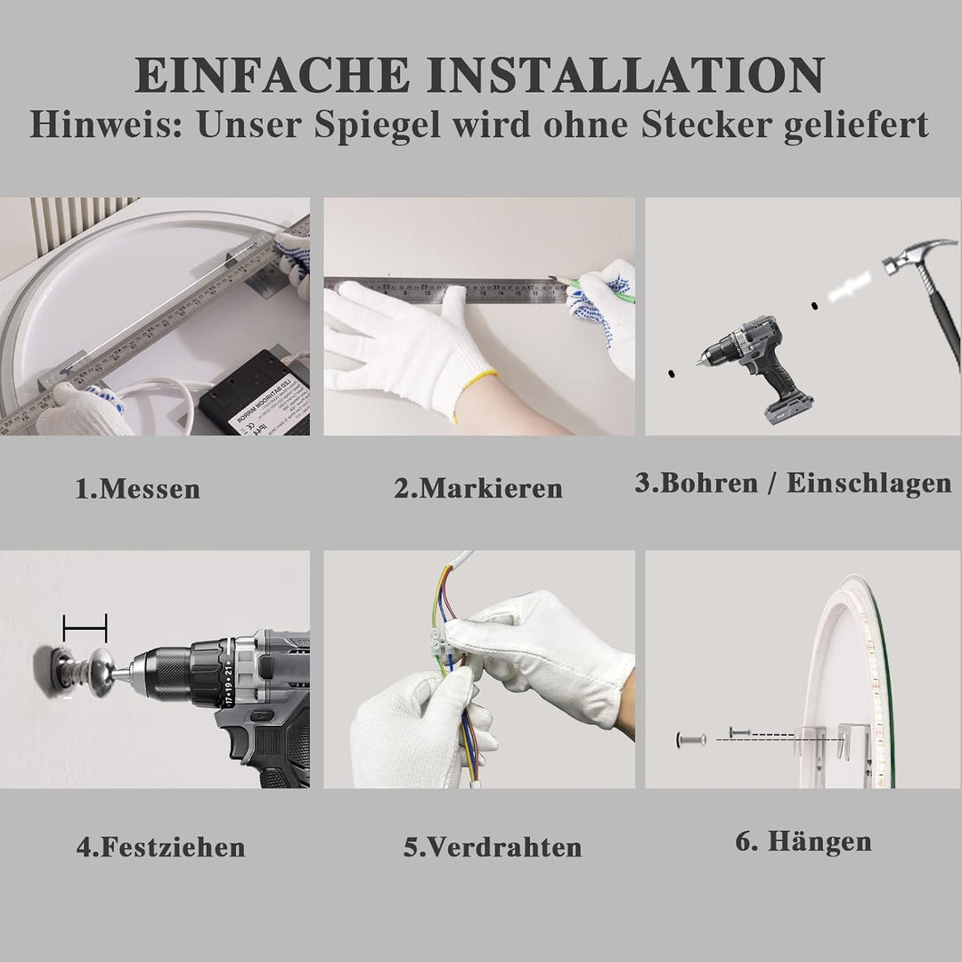 Spiegel Rund mit Beleuchtung 50cm: Badezimmerspiegel Badspiegel-mit-Beleuchtung, Beschlagfrei, Touch