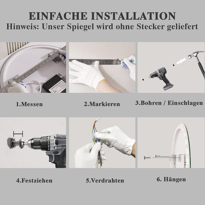 Spiegel Rund mit Beleuchtung 50cm: Badezimmerspiegel Badspiegel-mit-Beleuchtung, Beschlagfrei, Touch