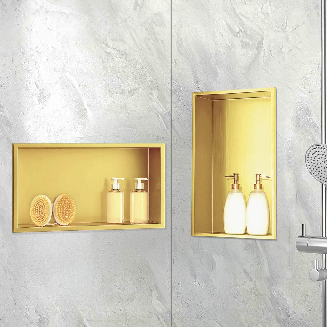 Wandnische Dusche Edelstahl, Duschnische Lagerung 30x60x10cm, Golden 30×60cm (Kein Regal) Gold, 30×6