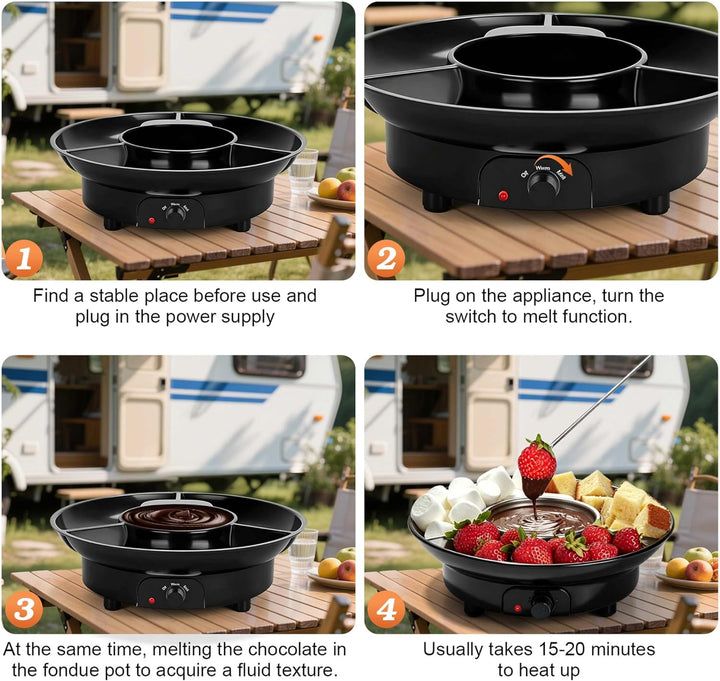 Schokoladen Fondue Elektrisch Set, 280ml Schokoladen Pot mit 2 Temperaturstufen, Servierschale &amp; 2 G