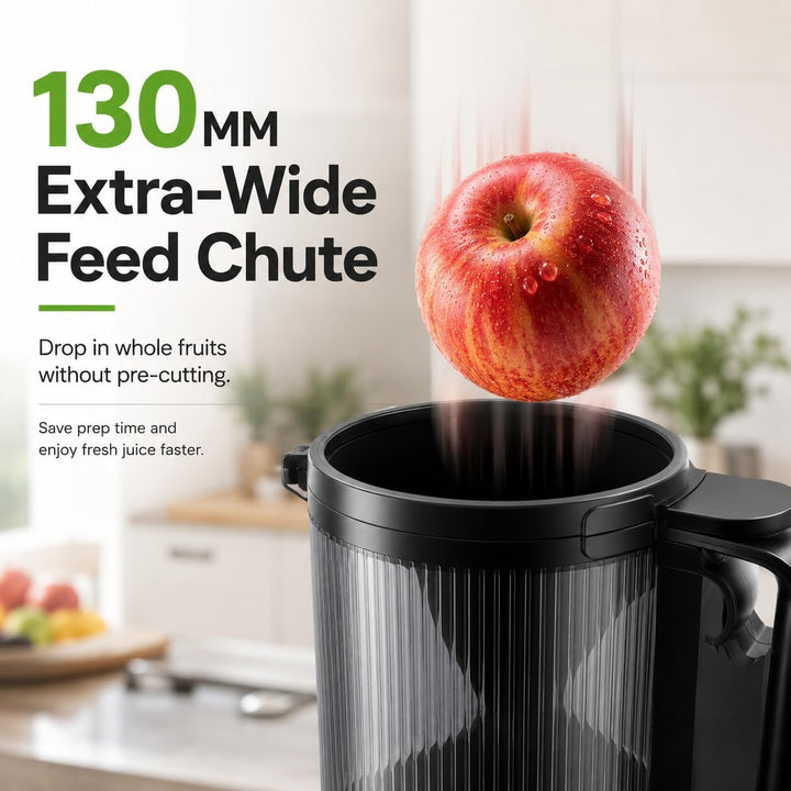 Entsafter Slow Juicer mit 130mm extra grossem Einfüllschacht - Saftpresse für ganzes Obst und Gemüse