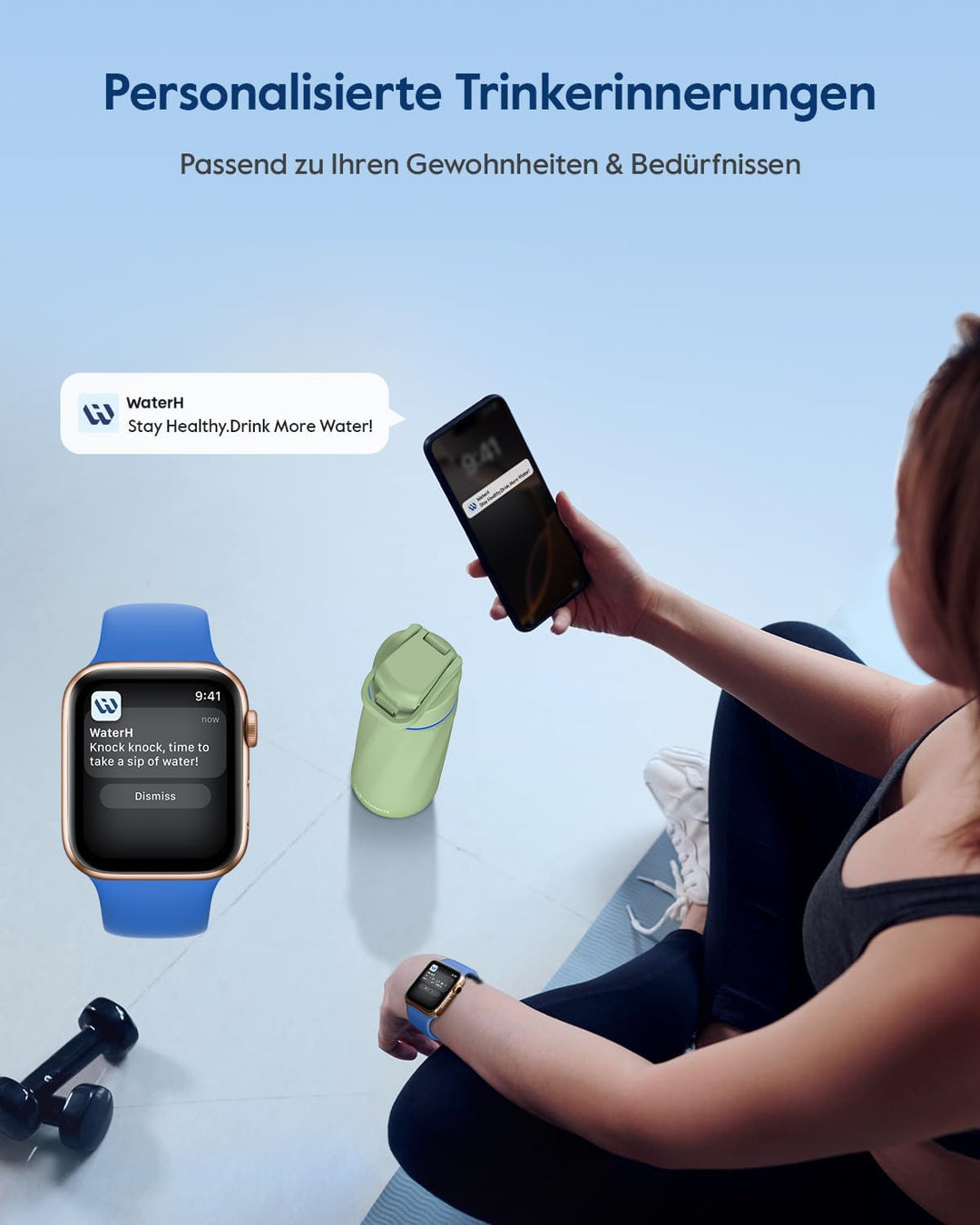 WaterH BOOST Smart Trinkflasche mit Trinkerinnerung &amp; Trinktracker, 710 ml Green 710 ml, Green 710 m