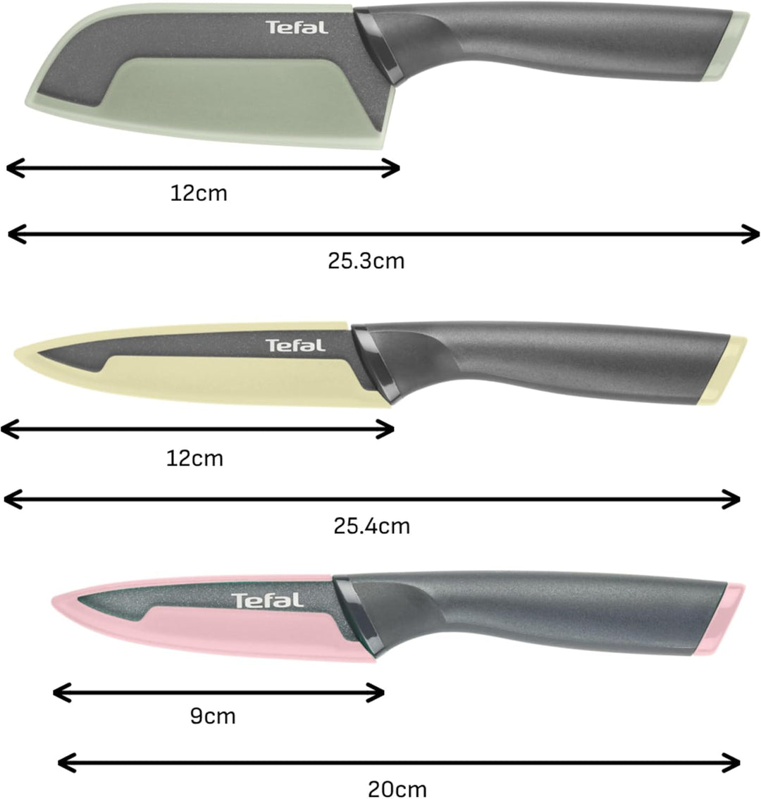 Tefal Slicy 3-tlg. Messer-Set, Soft Touch Griff, Schwarz/Pastellfarben Santokumesser + Universalmess