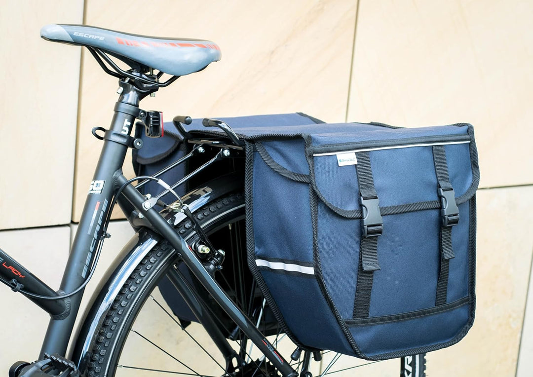 BikyBag Model M – Doppelte Fahrradtaschen für Gepäckträger (Dunkelblau), Dunkelblau