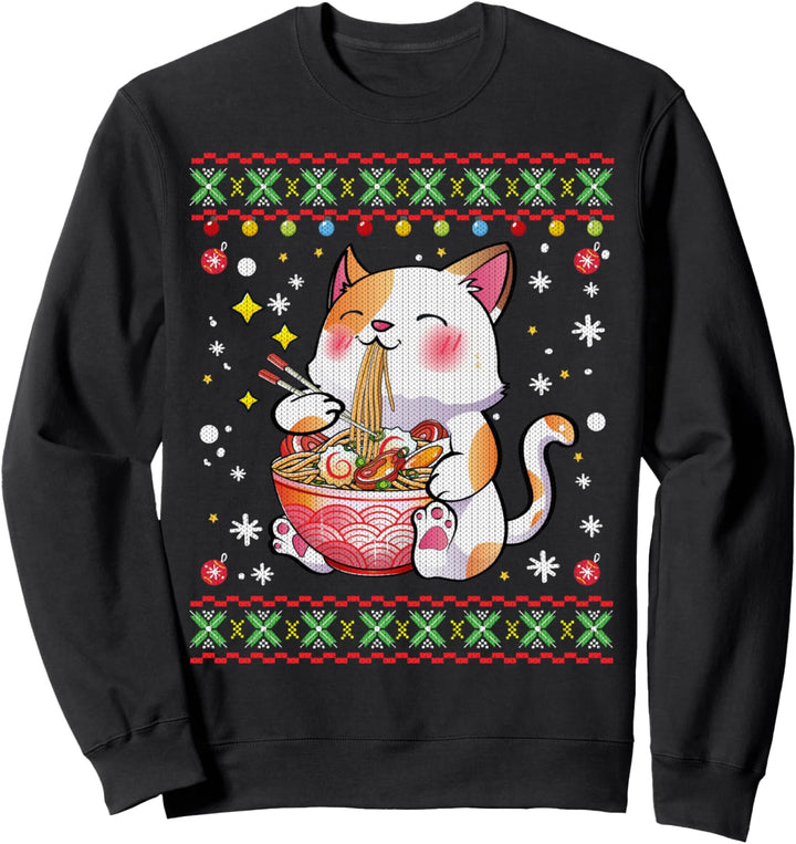 Ramen Cat Anime Japanischer Hässlicher Weihnachtspullover Geschenk Sweatshirt