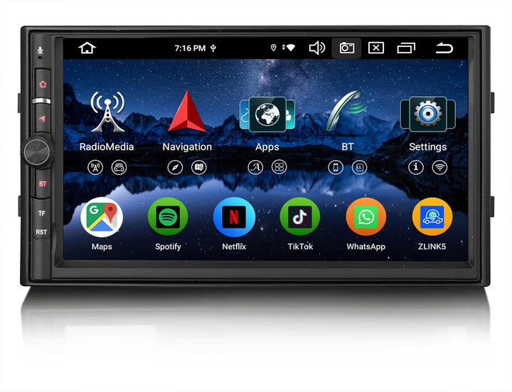 Erisin Universal 7 Zoll 8-Kern 4GB+64GB Android 14 Autoradio Doppel Din mit GPS Navigation Unterstüt