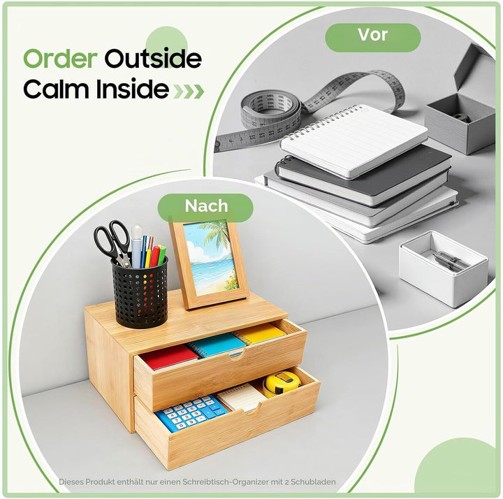 Schubladenbox,Schreibtisch Organizer Schubladen,Mini Kommode 2 Schubladen 33x19x16cm,für Büro Wohnzi
