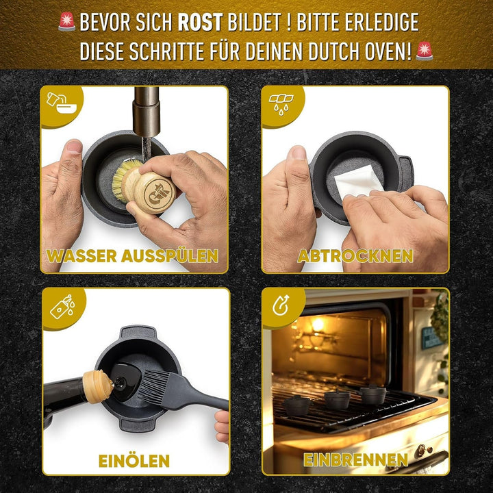 Mini Gusseisen Brotbackform Set–4x 300 ml Brotbacktopf mit Deckel–eingebrannte Mini Dutch Oven zum B