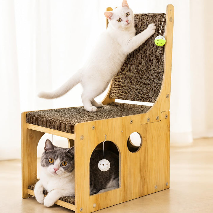 Kratzbrett Katzen, 65cm Doppelschicht L förmige Kratzpappe für Katzen mit 5 Ballspielzeuge, Multifun