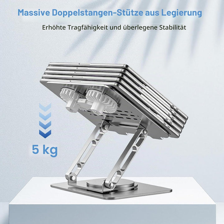 Laptop Ständer mit Lüfter, Ergonomisch Verstellbarer Belüfteter Notebook Halterung mit 360°-Drehung,