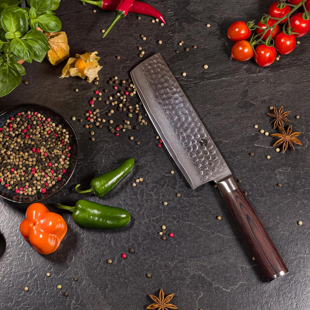 SATOMI® Nakiri Messer mit 18 cm Klinge gefertigt aus 67 Lagen Damaststahl traditionell Japanischer S