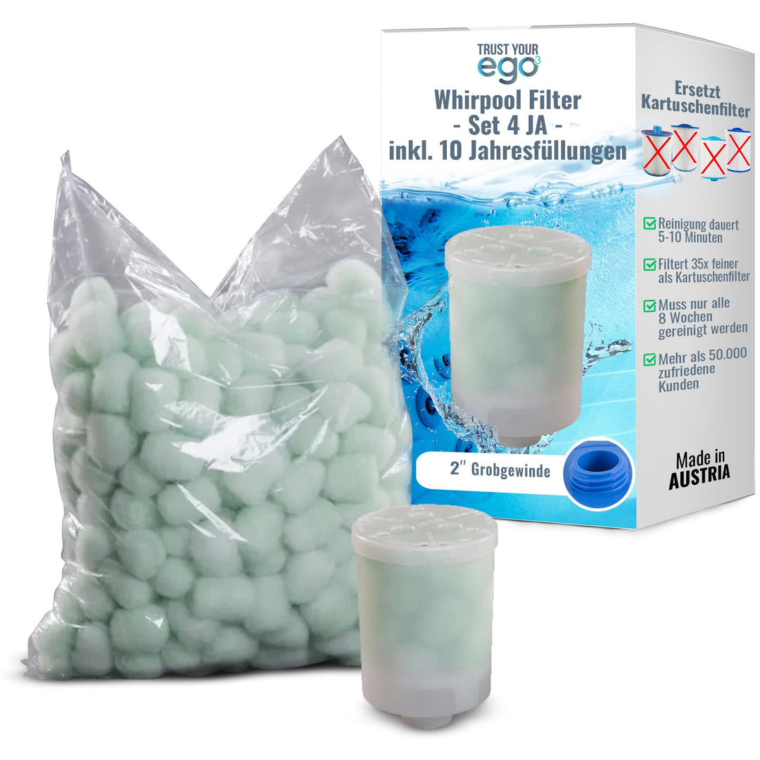 EGO3 Whirlpool Filter Set 4 JA 2 Zoll Grobgewinde + 10 Jahresfüllungen – ersetzt Kartuschenfilter &amp;
