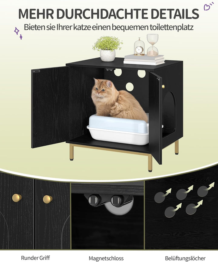 Hzuaneri Katzenschrank, Katzentoilette, Katzenklo Schrank, Katzenhaus mit Tür, Hölzerner Beistelltis
