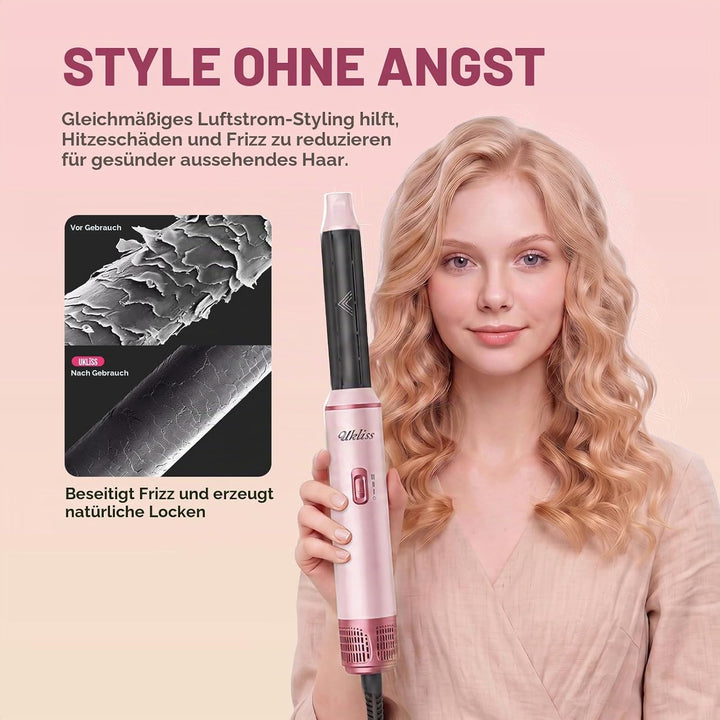 UKLISS Airstyler 5 in 1, Hairstyler Haartrockner 1000w,Föhnbürste Set Pro Lichtrose, Lichtrose
