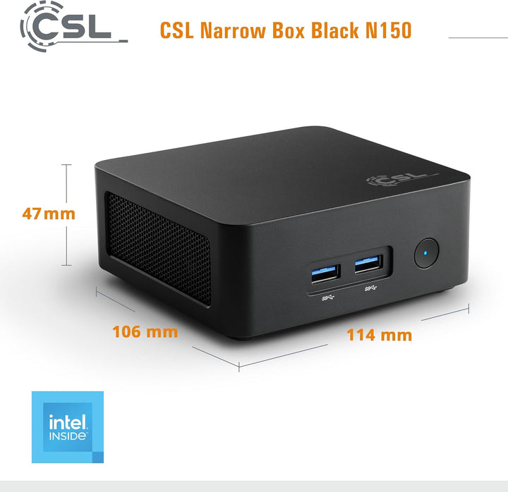 Mini PC Narrow Box Black - Intel N150, 8 GB RAM, 128 GB SSD, Windows 11 128.0 GB Windows 11 Home 8.0