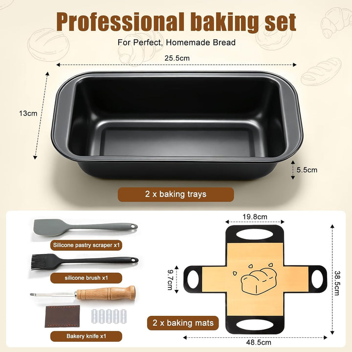 2 Stück Brotbackform Kasten Set, Kastenform Brot 25x13x6cm mit 2 Backmatte Antihaft, Rechteckig Brot