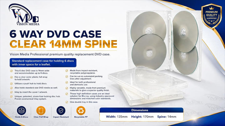 Vision Medien - 6 way Super Clear Multi DVD/CD Tasche (10 Stücke) 14 mm Rückenbreite