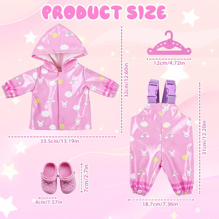 Puppenkleidung Regenanzug Set für 35-45 cm Puppen mit Schuhen Kleiderbügel