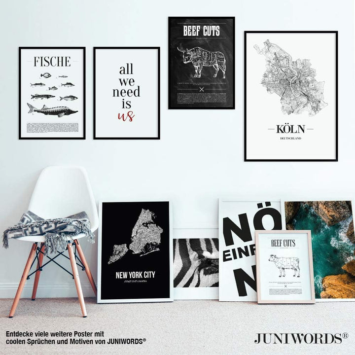 JUNIWORDS Stadtposter, New York City, Wähle eine Grösse, 30 x 40 cm, Poster mit Rahmen, Schrift A, S