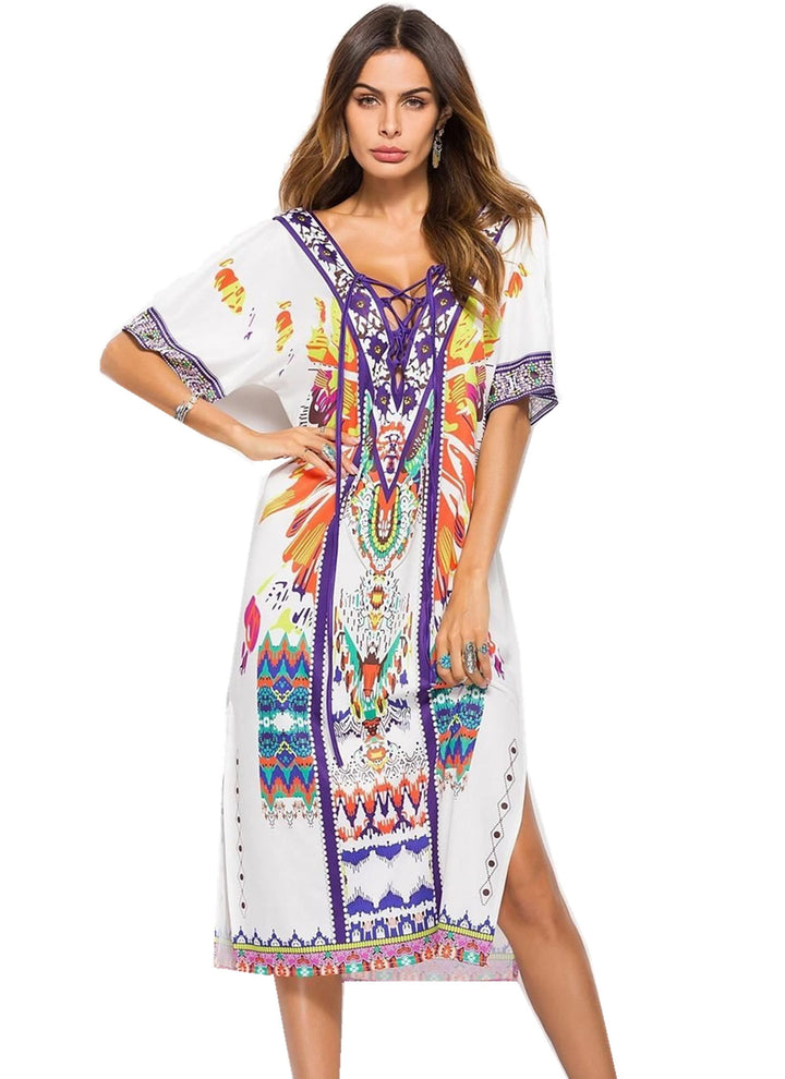 Merciy Boho Damen Strandponcho Sommer Kleid Überwurf Kaftan Strandkleid Bikini Tunika Cover Up (Misc