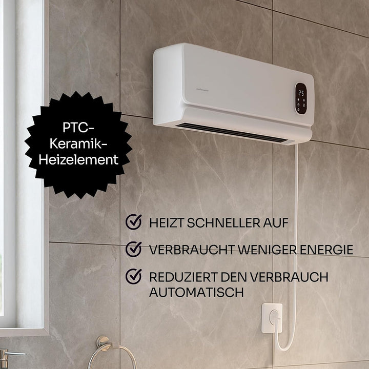 Mellerware Homy Wall Wandheizer, energiesparend, Keramik, 2000 W, Timer, 2 Temperaturstufen, LED-Dis