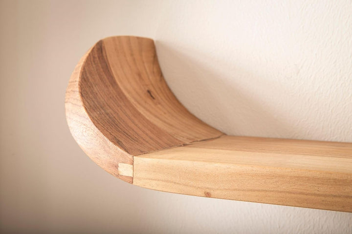 FineBuy Wandregal 80 cm Mango Massivholz, Schweberegal Geschwungen