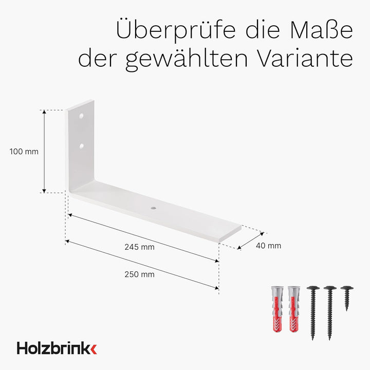 HOLZBRINK Regalträger Metall Regalhalter für Wandregal, Regalwinkel, weiss 250x100x40 mm, 2 Stück, H