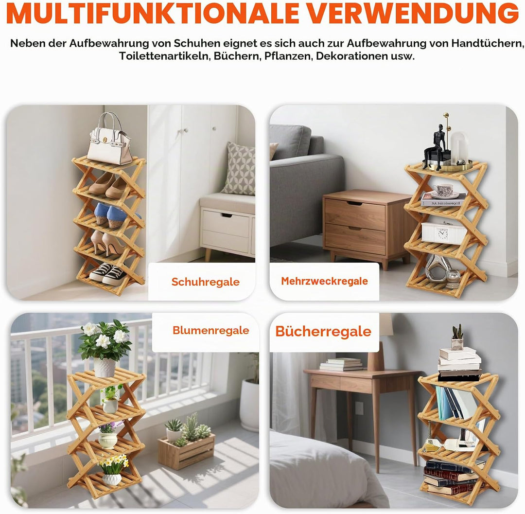 XUDREZ Schuhregal aus Holz, zusammenklappbar, platzsparender Bambus-Aufbewahrungs-Organizer, ohne In
