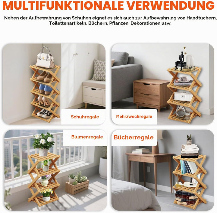 XUDREZ Schuhregal aus Holz, zusammenklappbar, platzsparender Bambus-Aufbewahrungs-Organizer, ohne In