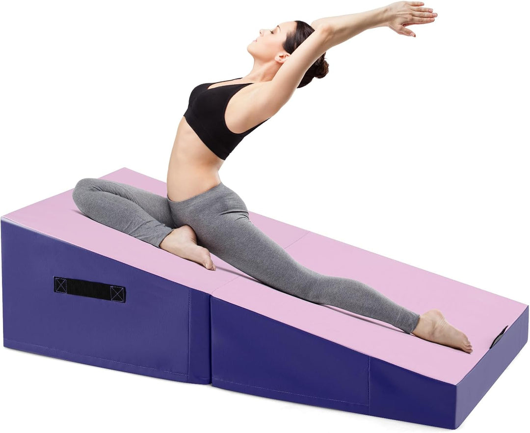 GYMAX Neigbare Gymnastikmatte, Schräge Gymnastikmatte mit Keilform &amp; Tragegriff, Weichbodenmatte, fa
