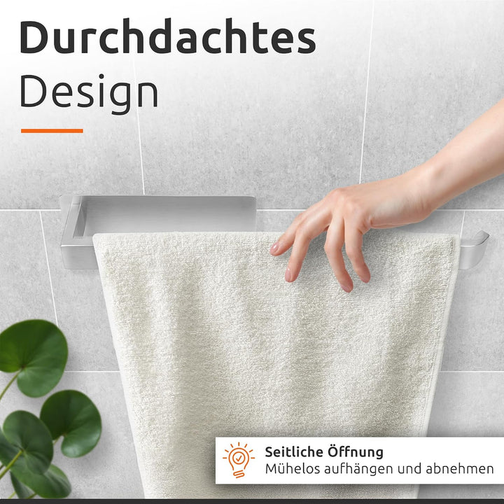 ECENCE Handtuchhalter ohne Bohren selbstklebend gebürstet 38cm - Moderne Handtuchstange aus Edelstah