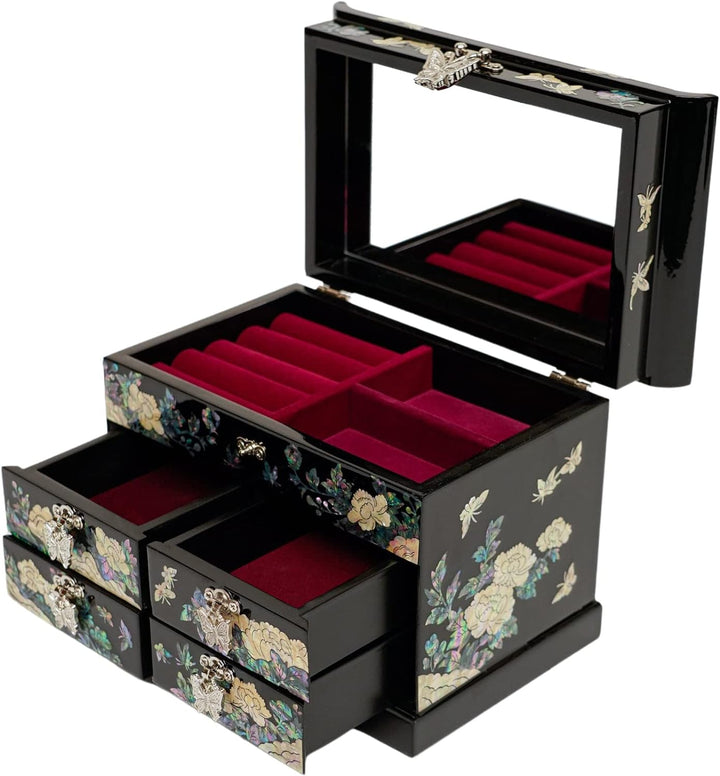 February Mountain Mother of Pearl Wooden Jewelry Organizer Box – Jewelry Storage Box for Women, Feat
