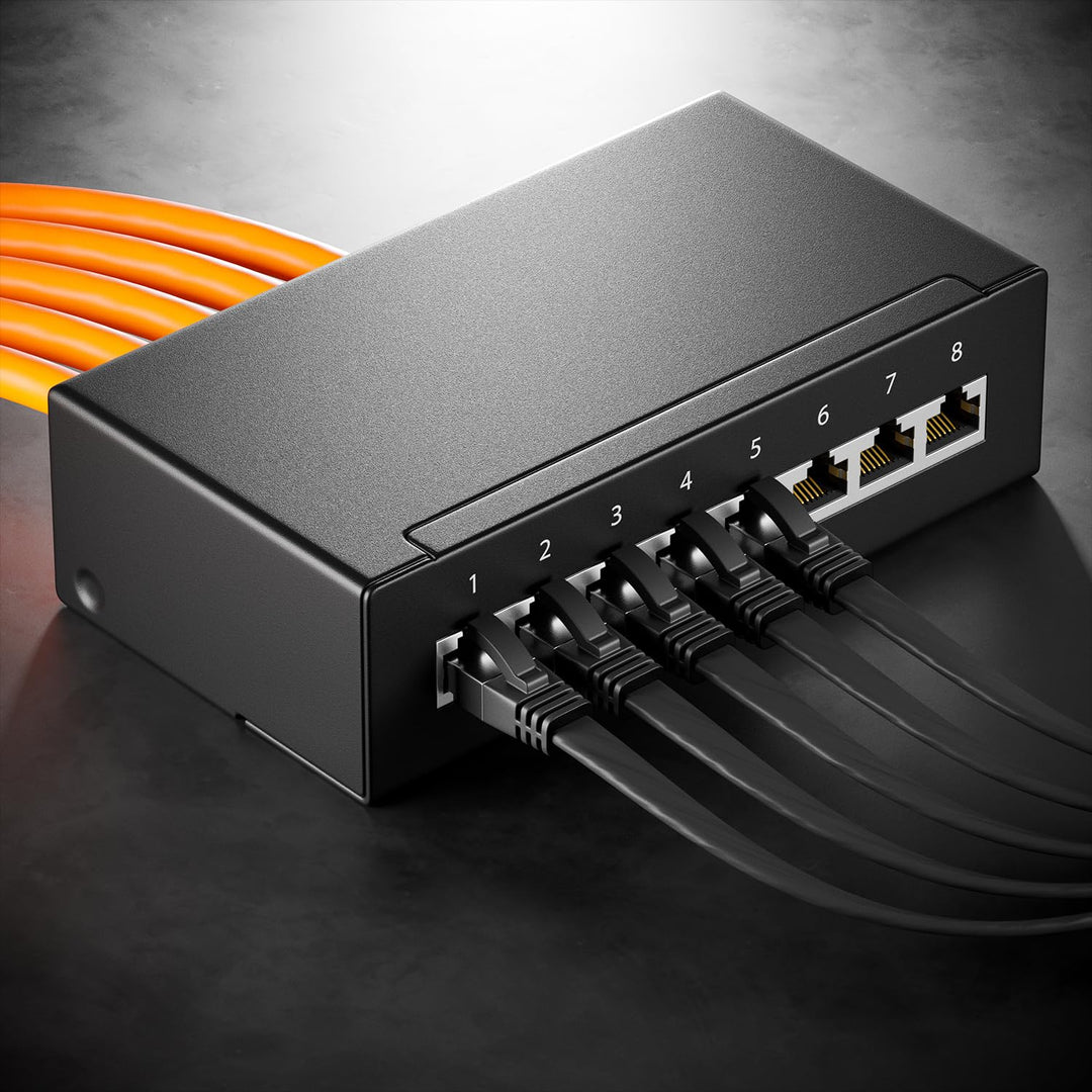 deleyCON 1m CAT 8 Flach Netzwerkkabel RJ45 40 Gbit/s, 10 Stück - Schwarz Schwarz 10x 1 M, Schwarz 10
