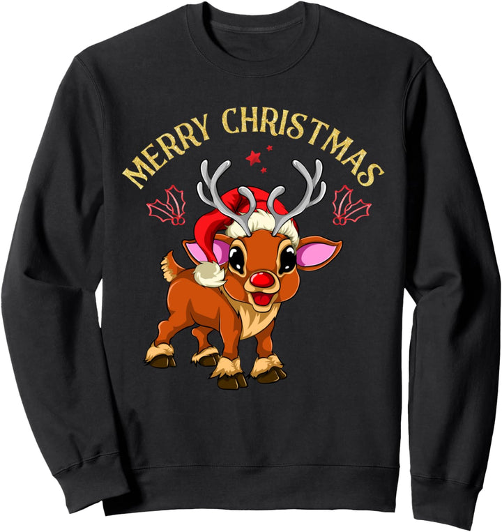 Weihnachten Tier Geschenk Weihnachtsmütze Rentier Sweatshirt