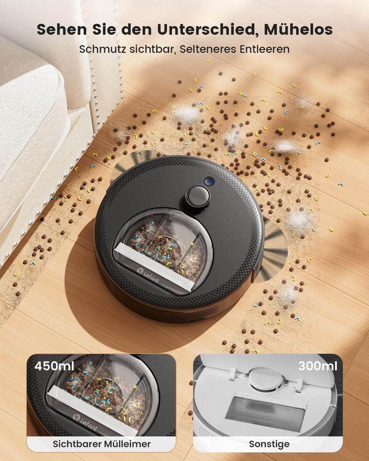 Lefant M330 Pro Roboterstaubsauger mit Kartierung Glänzend Schwarz, Glänzend Schwarz