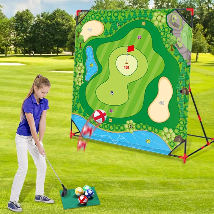 Golf Spielset für Zuhause mit Puttmatte, Klebebällen &amp; Tragetasche – Cornhole-Spiel für Garten, Juge