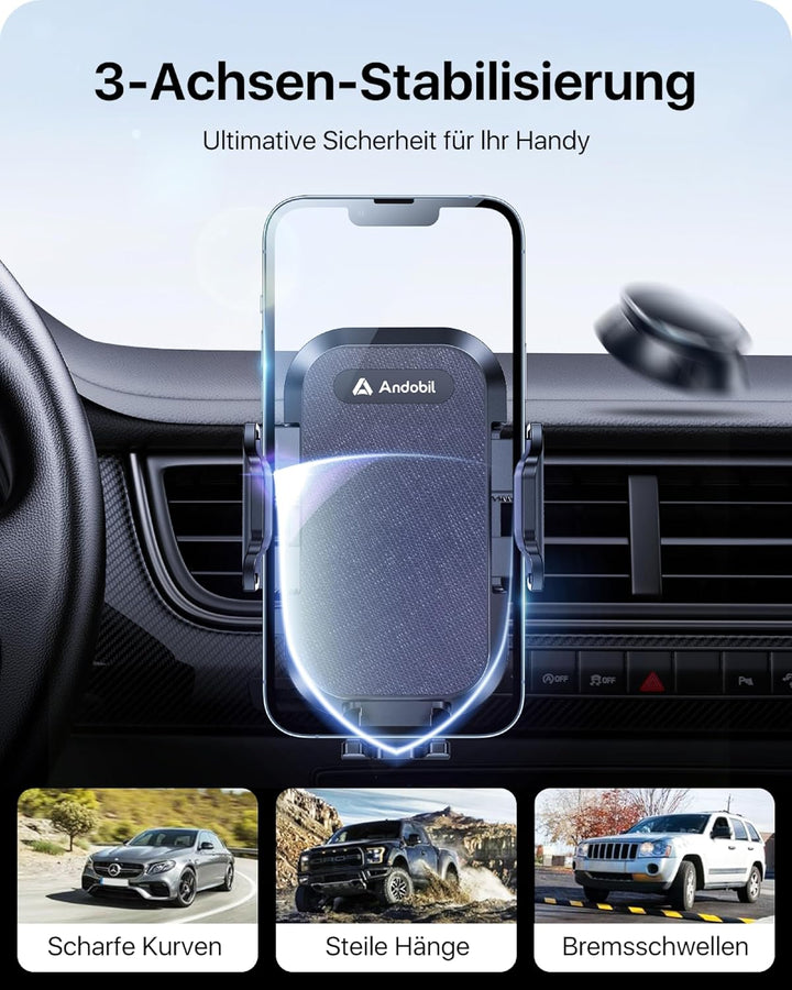 andobil Handyhalterung Auto [2025 Neueste Saugnapf] 3 in 1 Saugnapf &amp; Lüftung Halter Universale KFZ